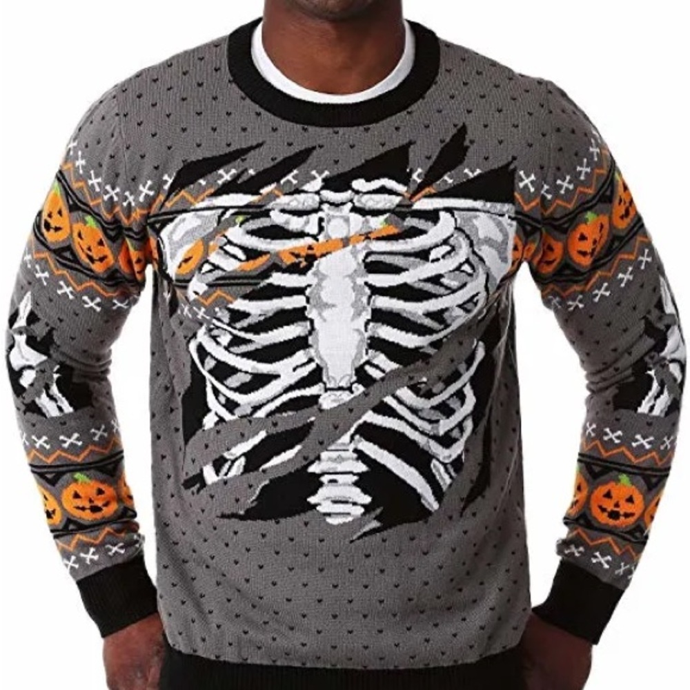 GUC Fun.com Gray Skeleton Halloween Sweater Costume XL